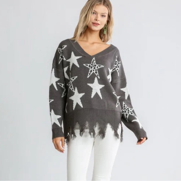 Umgee A-Frayed the Stars Are Yours Sweater Size Small Oversized - Picture 7 of 7